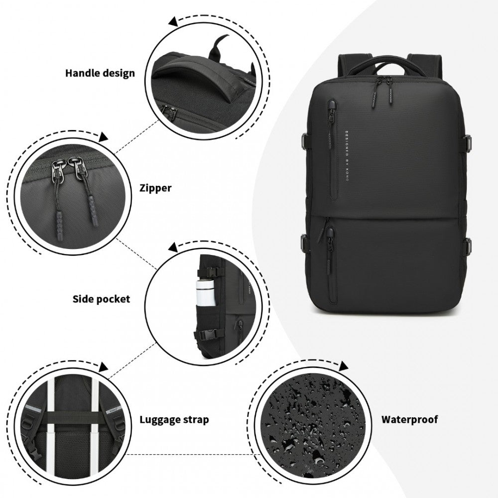 Kono Practical Carry-On Laptop Backpack - Cabin Size with USB & Type-C Charging Ports - BPK2437