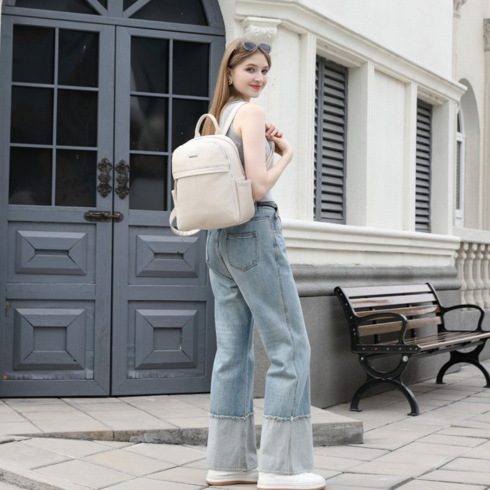 Miss Lulu Stylish PU Leather Backpack with Anti-Theft Back Zipper - BPM2452