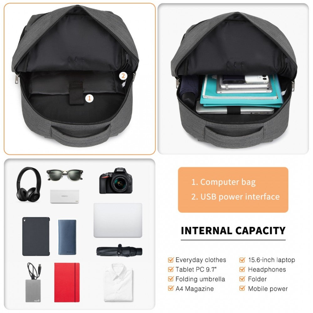 Kono Multi Compartment Backpack with USB Connectivity - E1978