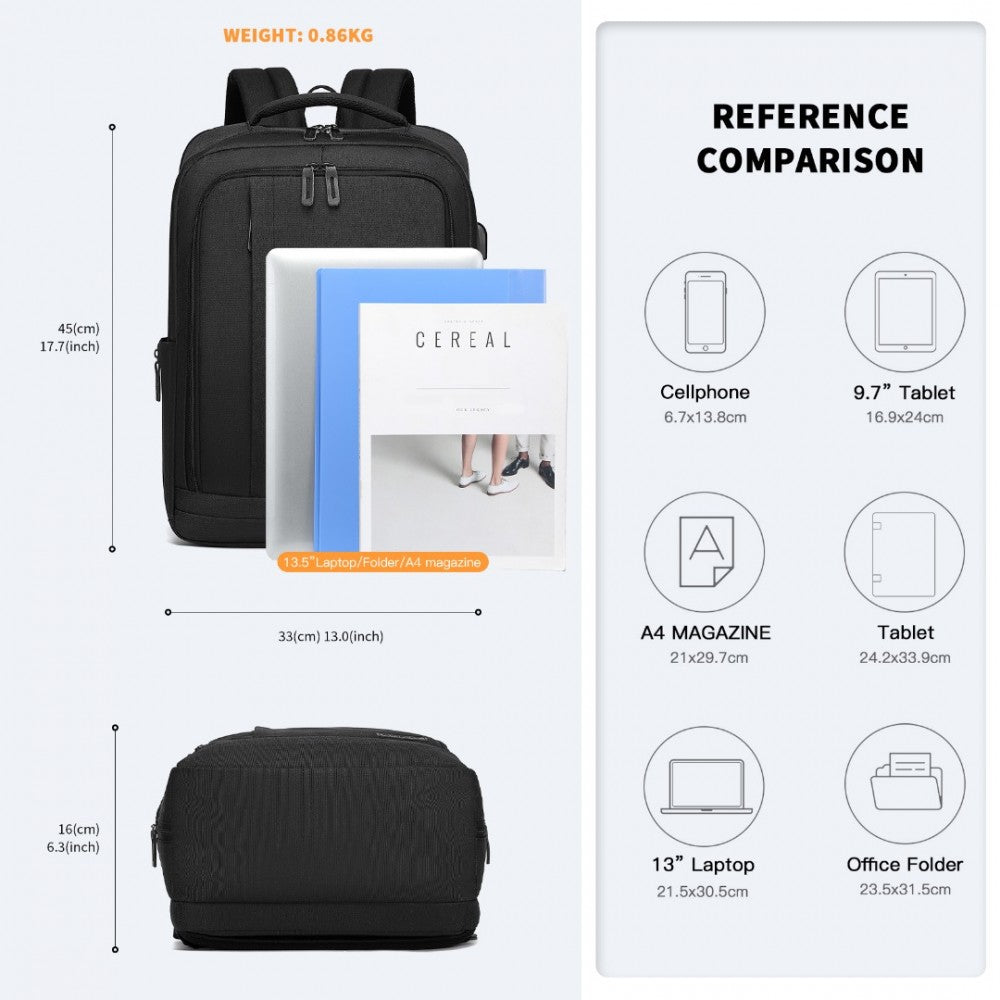 Kono Multi-Compartment Backpack With USB Port - EM2111