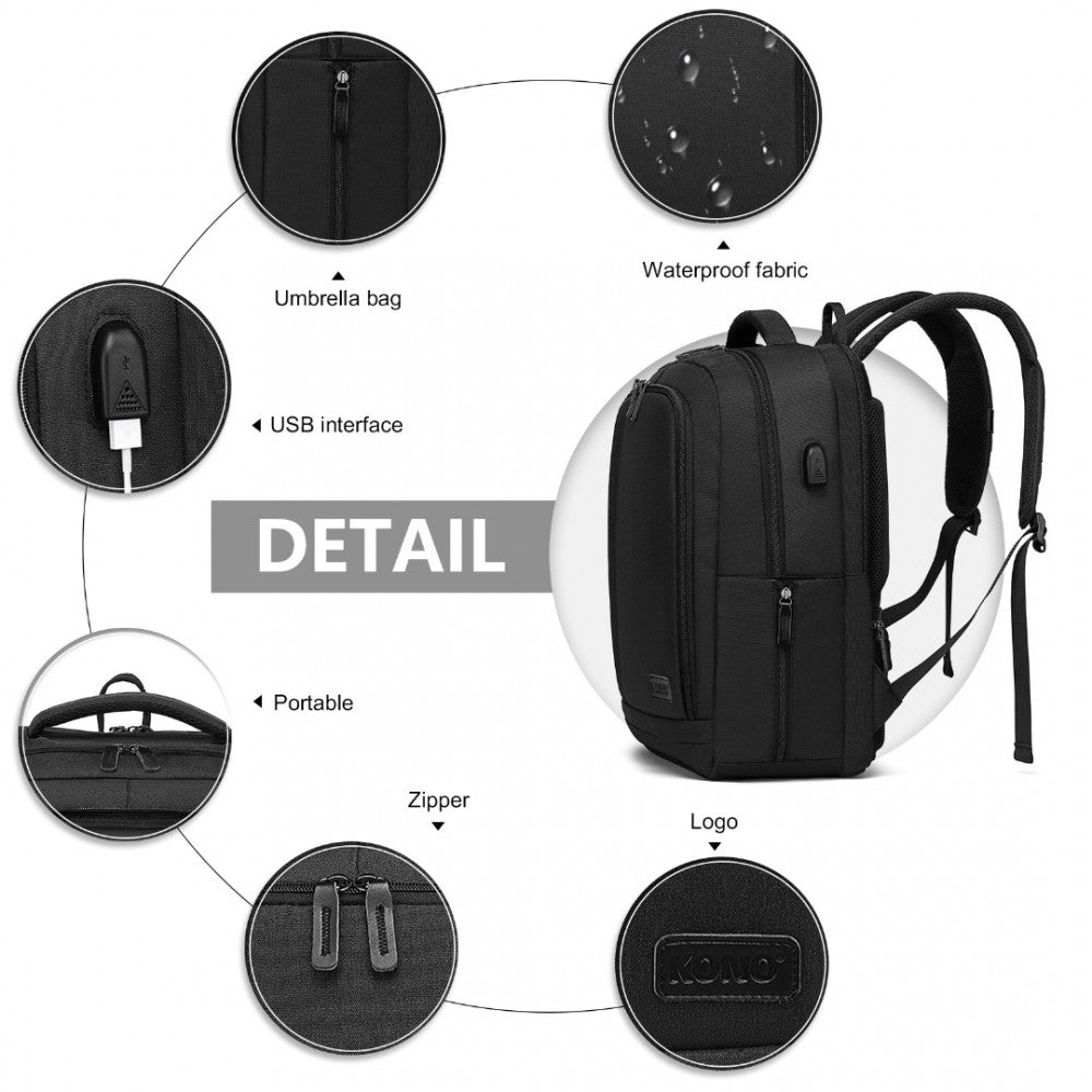 Kono Multi-Compartment Backpack With USB Port - EM2111