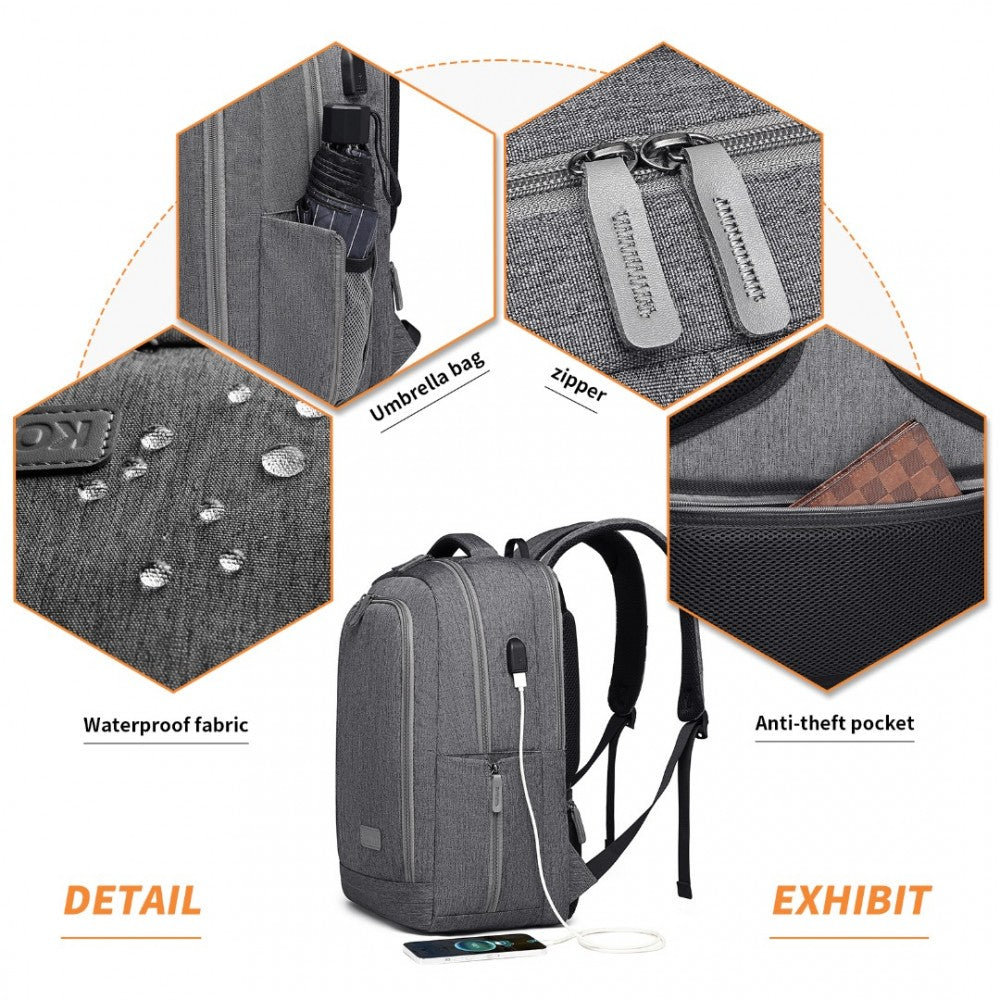 Kono Multi-Compartment Backpack With USB Port - EM2111
