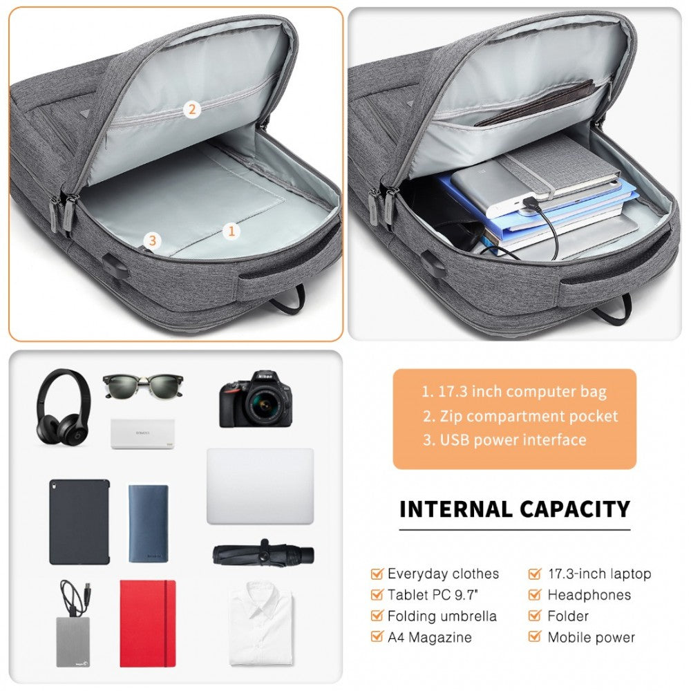 Kono Multi-Compartment Backpack With USB Port - EM2111