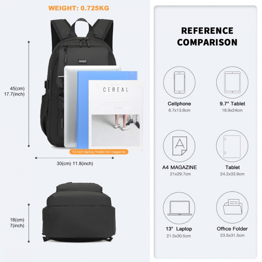 Kono Urban Water-Resistant Backpack – PVC Coated, Reflective Straps & Multi-Compartment Design - EQ2416