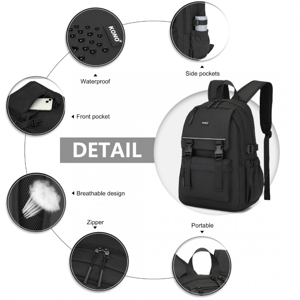 Kono Urban Water-Resistant Backpack – PVC Coated, Reflective Straps & Multi-Compartment Design - EQ2416