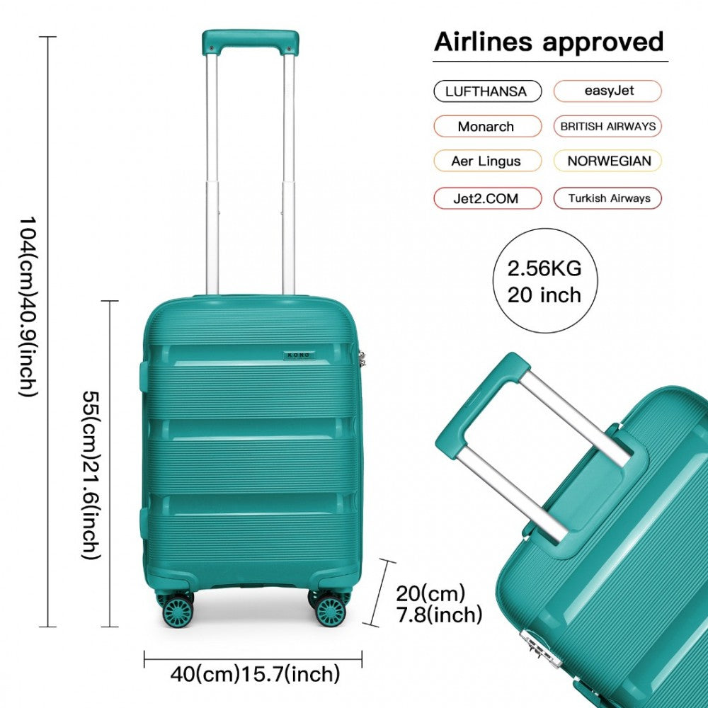 Kono 20" Hard Shell Carry-On – Bright & Durable PP Cabin Suitcase - K2092L
