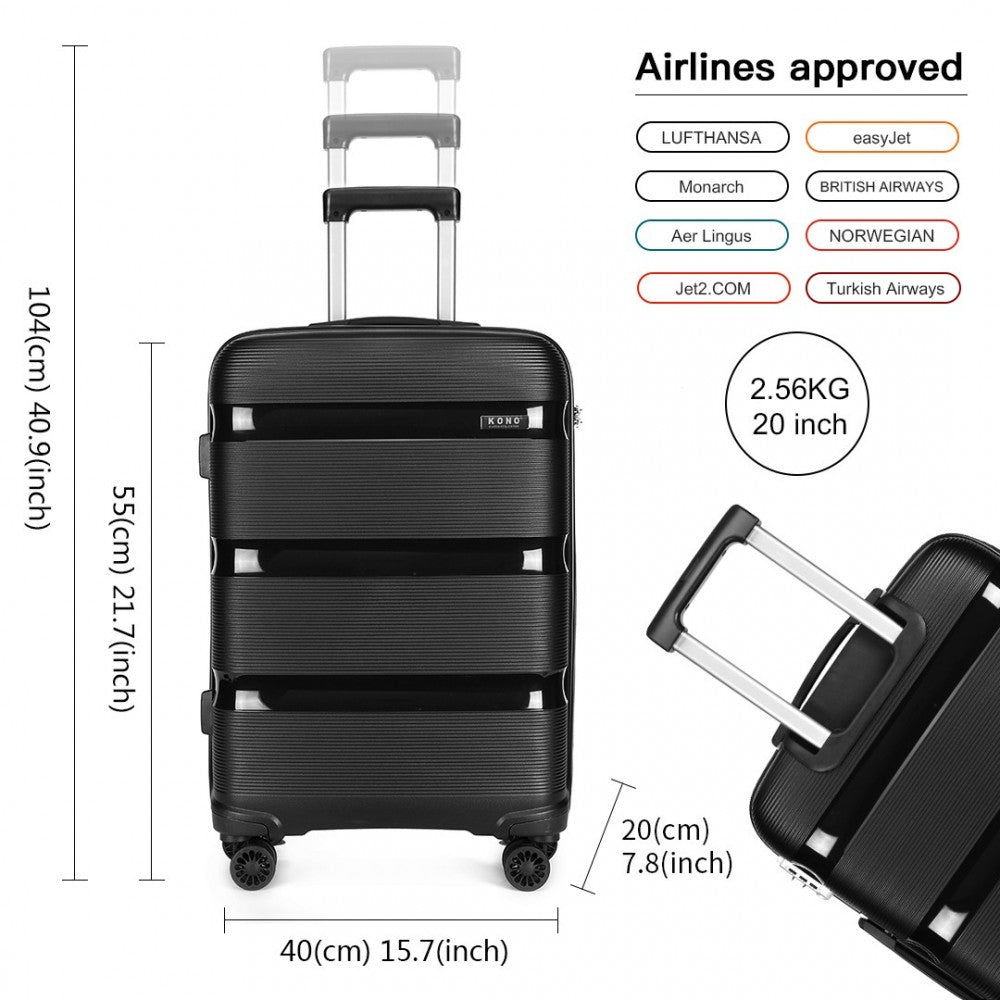 Kono 20" Hard Shell Carry-On – Bright & Durable PP Cabin Suitcase - K2092L