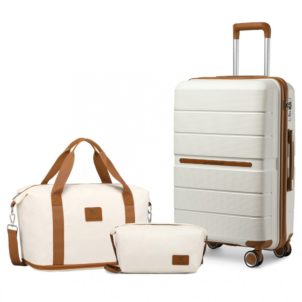 British Traveller 20" Polypropylene Cabin Suitcase Set – Includes Travel Tote & Cosmetic Pouch - K2392L+S2366