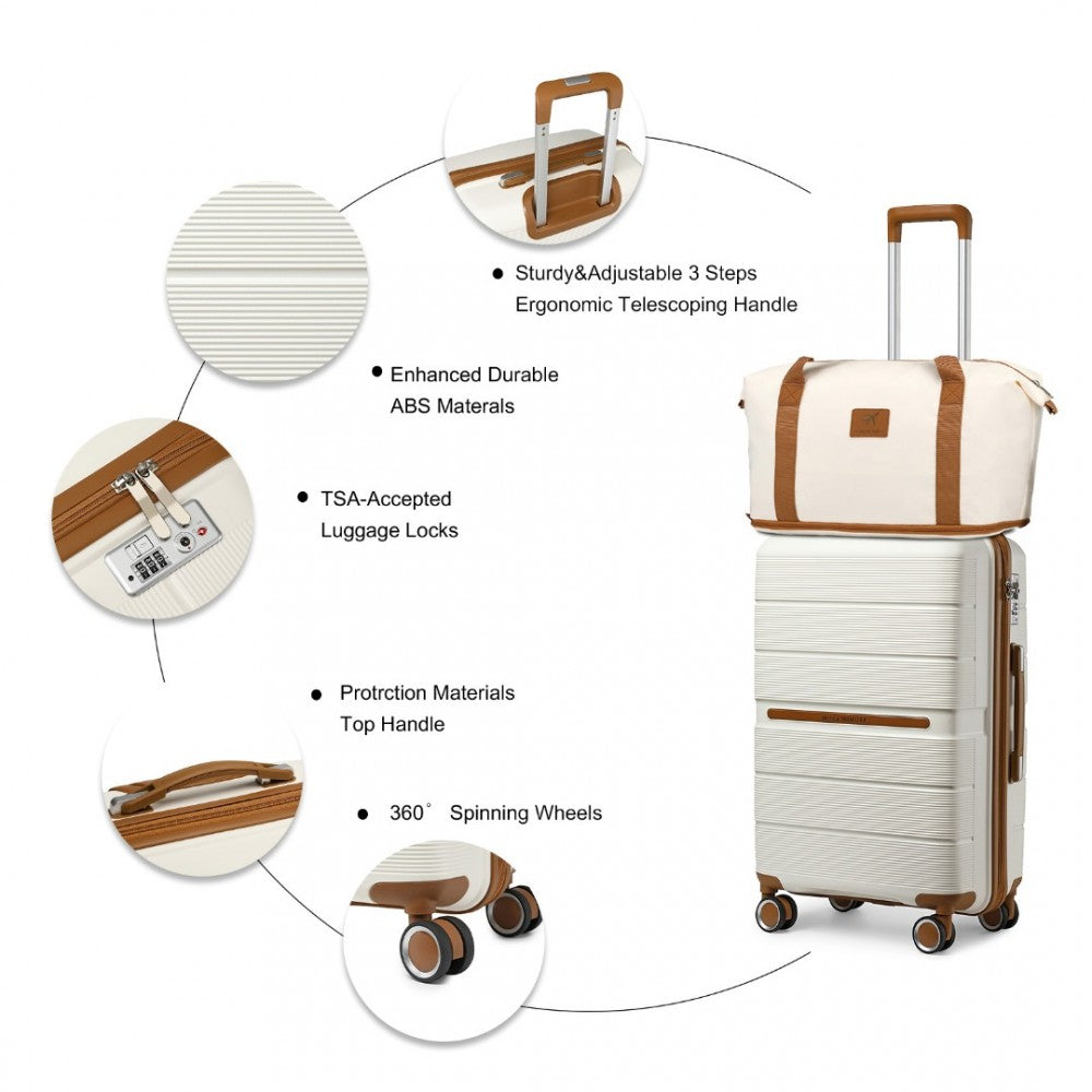 British Traveller 20" Polypropylene Cabin Suitcase Set – Includes Travel Tote & Cosmetic Pouch - K2392L+S2366