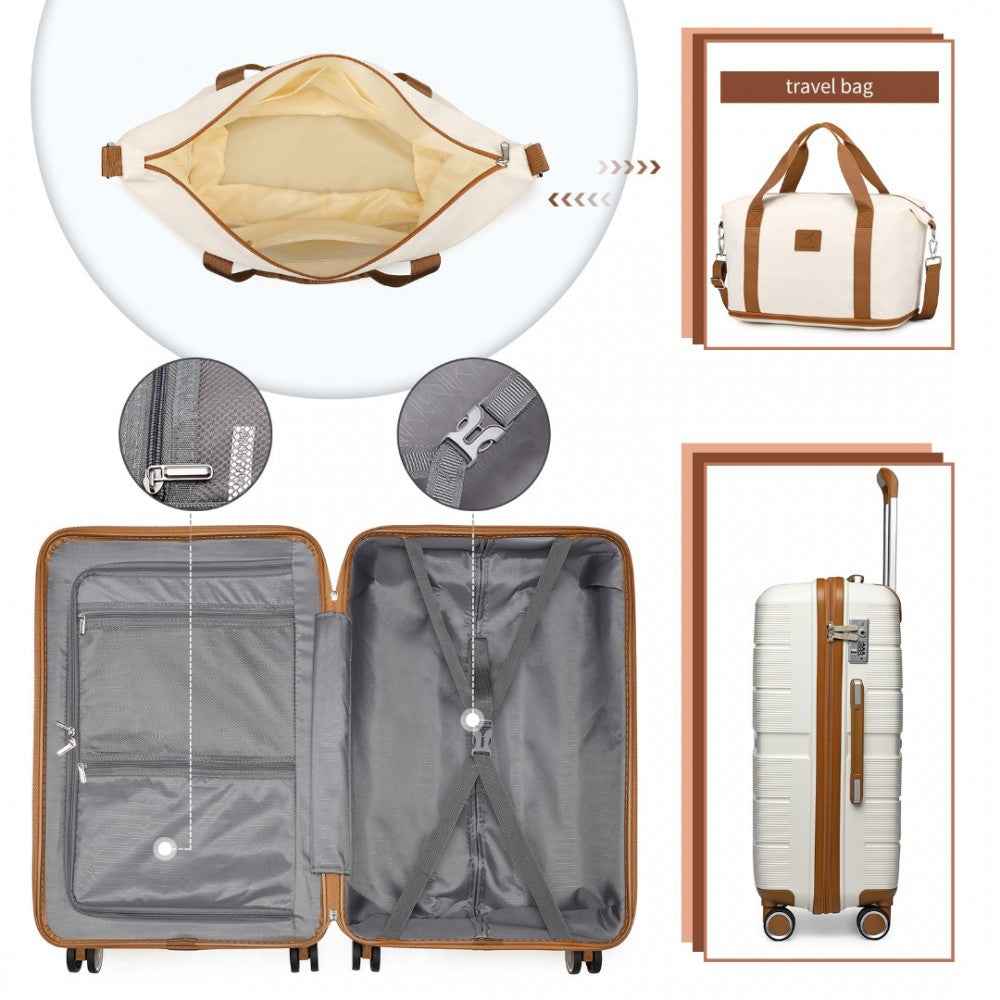 British Traveller 20" Polypropylene Cabin Suitcase Set – Includes Travel Tote & Cosmetic Pouch - K2392L+S2366