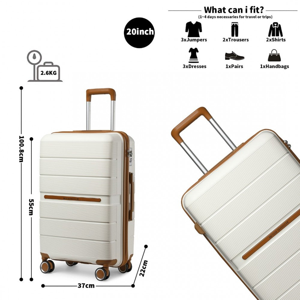 British Traveller 20" Polypropylene Cabin Suitcase Set – Includes Travel Tote & Cosmetic Pouch - K2392L+S2366