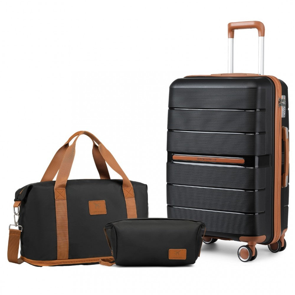 British Traveller 20" Polypropylene Cabin Suitcase Set – Includes Travel Tote & Cosmetic Pouch - K2392L+S2366