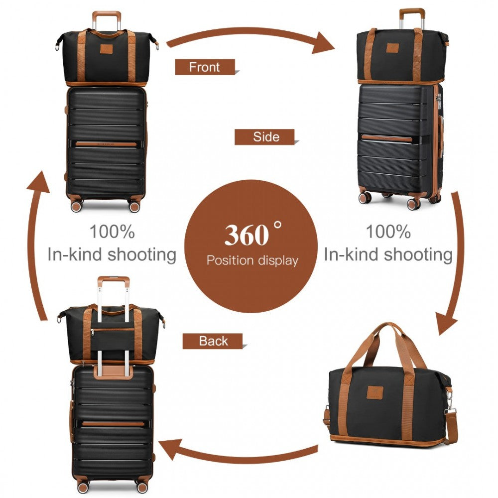 British Traveller 20" Polypropylene Cabin Suitcase Set – Includes Travel Tote & Cosmetic Pouch - K2392L+S2366