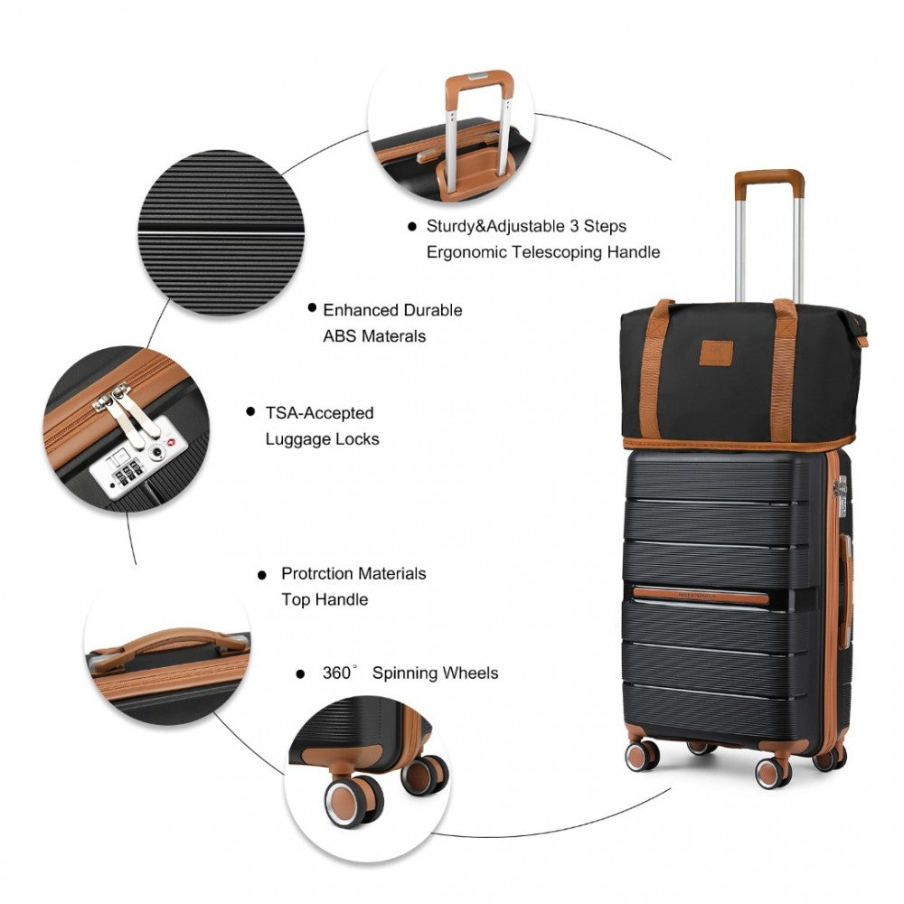 British Traveller 20" Polypropylene Cabin Suitcase Set – Includes Travel Tote & Cosmetic Pouch - K2392L+S2366