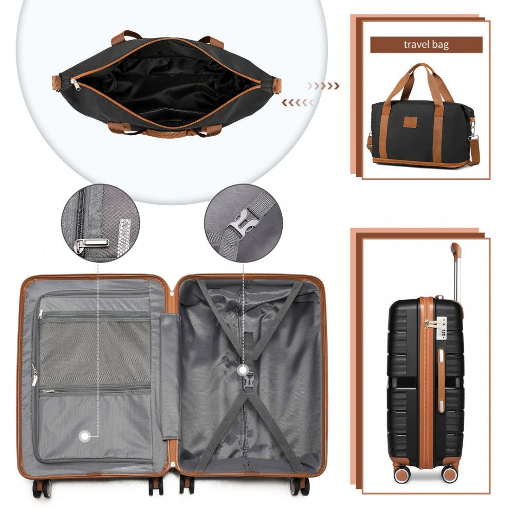 British Traveller 20" Polypropylene Cabin Suitcase Set – Includes Travel Tote & Cosmetic Pouch - K2392L+S2366