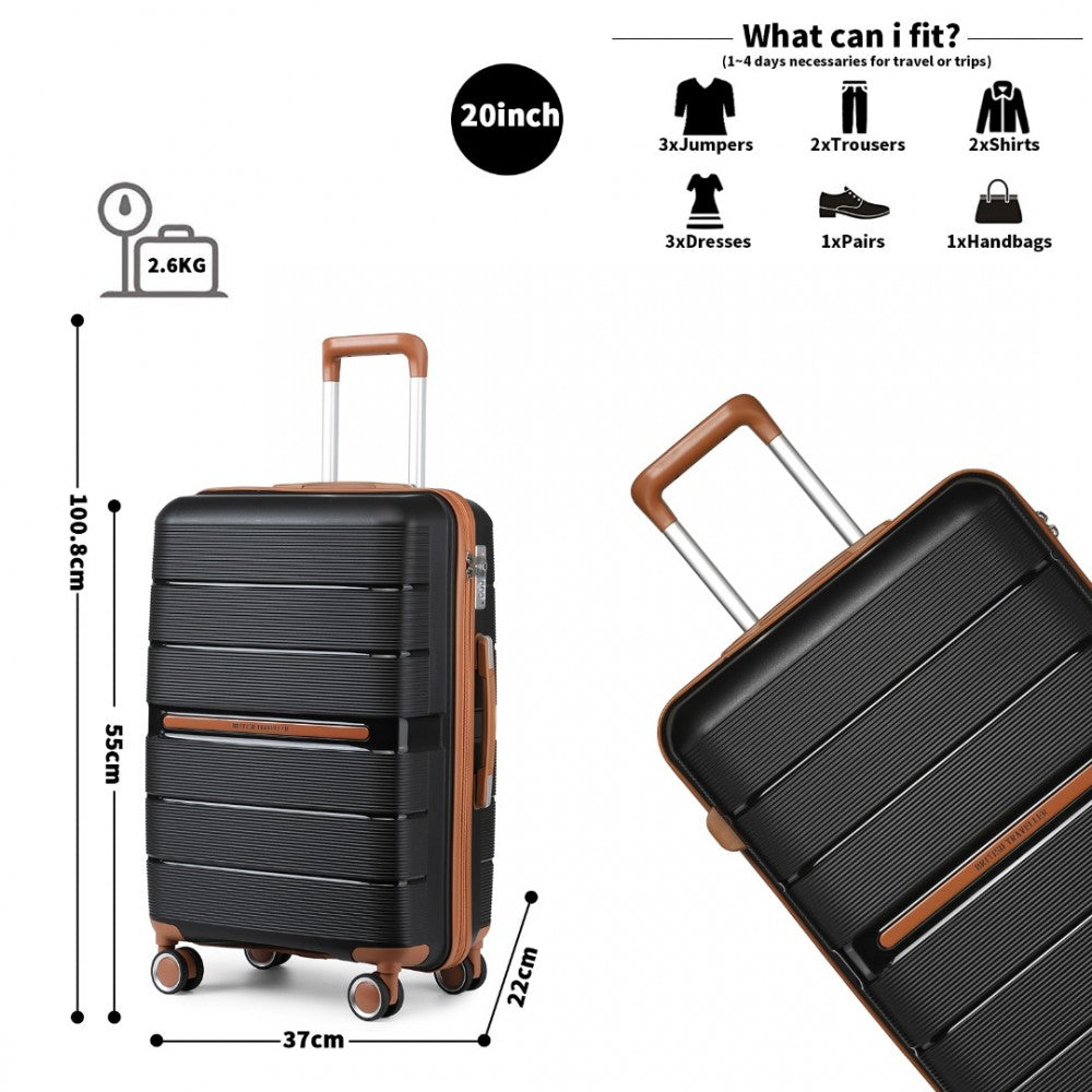 British Traveller 20" Polypropylene Cabin Suitcase Set – Includes Travel Tote & Cosmetic Pouch - K2392L+S2366