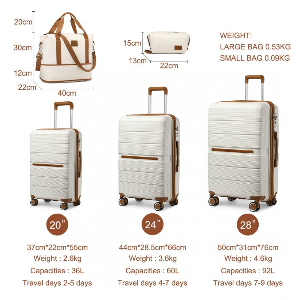 British Traveller 5-Piece Hard Shell Luggage Set – Polypropylene Suitcases with Tote & Cosmetic Pouch - K2392+S2366