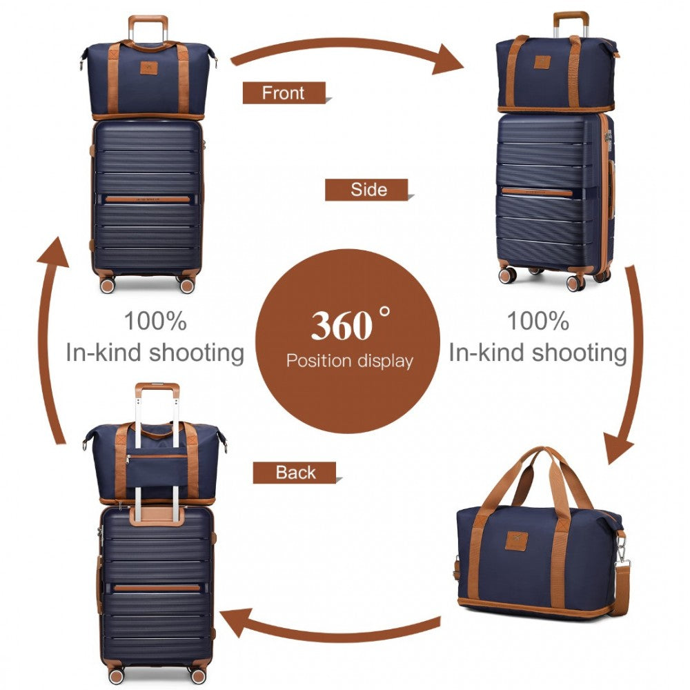 British Traveller 20" Polypropylene Cabin Suitcase Set – Includes Travel Tote & Cosmetic Pouch - K2392L+S2366