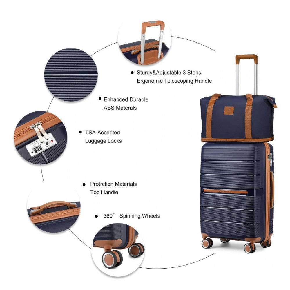 British Traveller 20" Polypropylene Cabin Suitcase Set – Includes Travel Tote & Cosmetic Pouch - K2392L+S2366