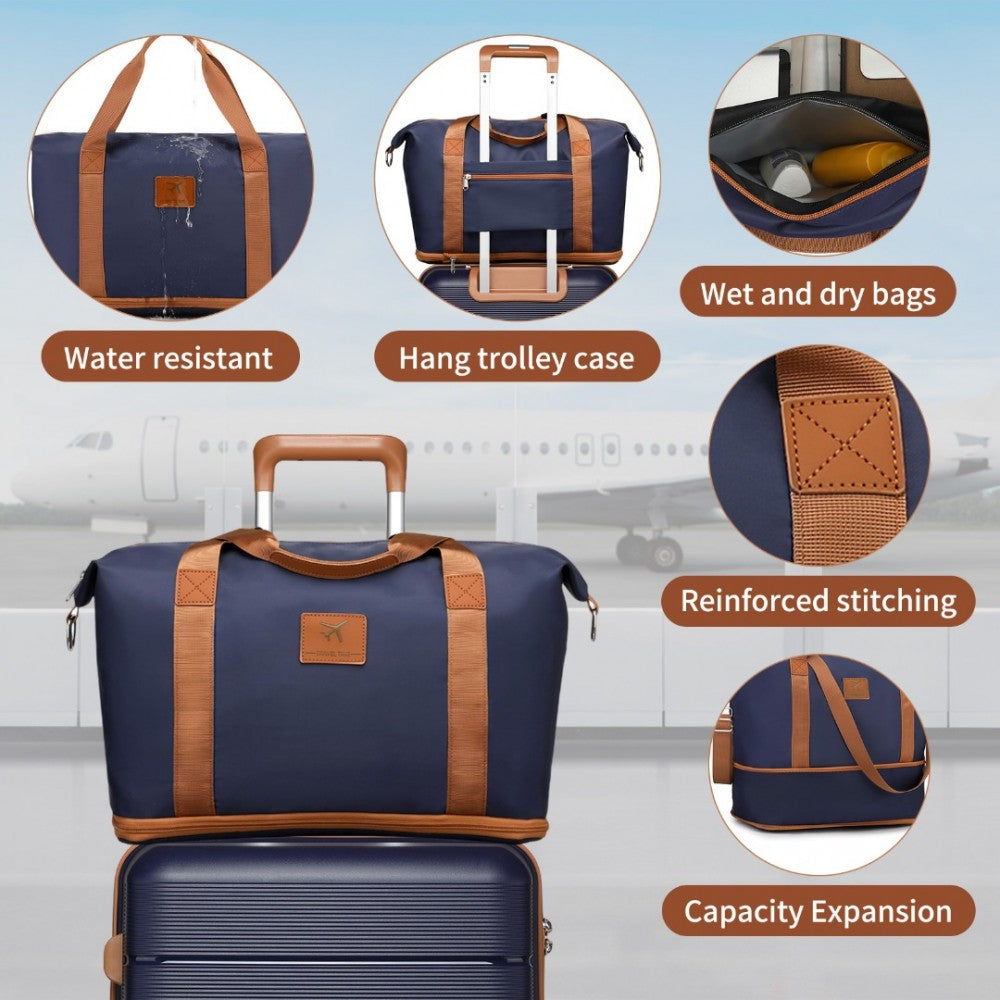 British Traveller 20" Polypropylene Cabin Suitcase Set – Includes Travel Tote & Cosmetic Pouch - K2392L+S2366