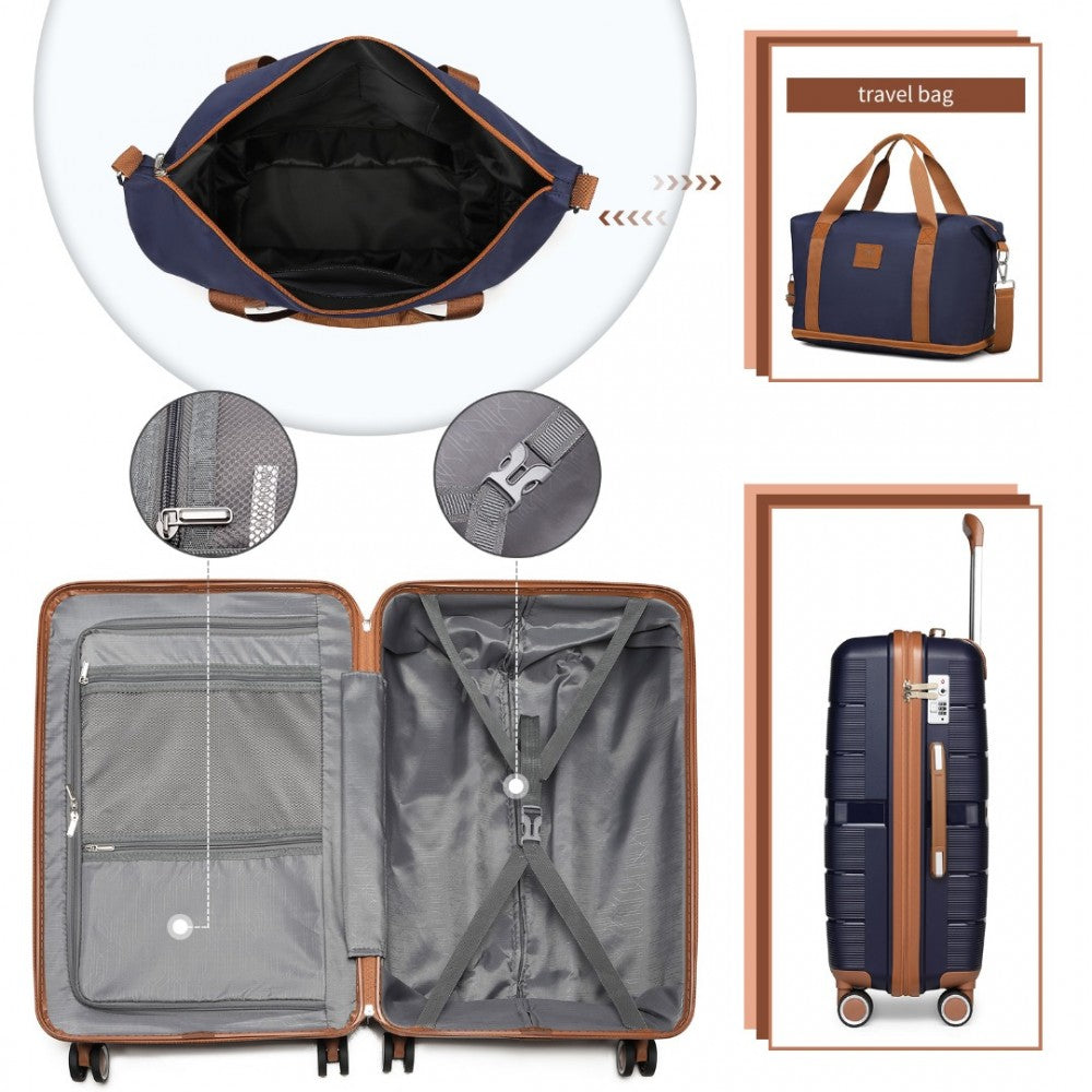 British Traveller 20" Polypropylene Cabin Suitcase Set – Includes Travel Tote & Cosmetic Pouch - K2392L+S2366