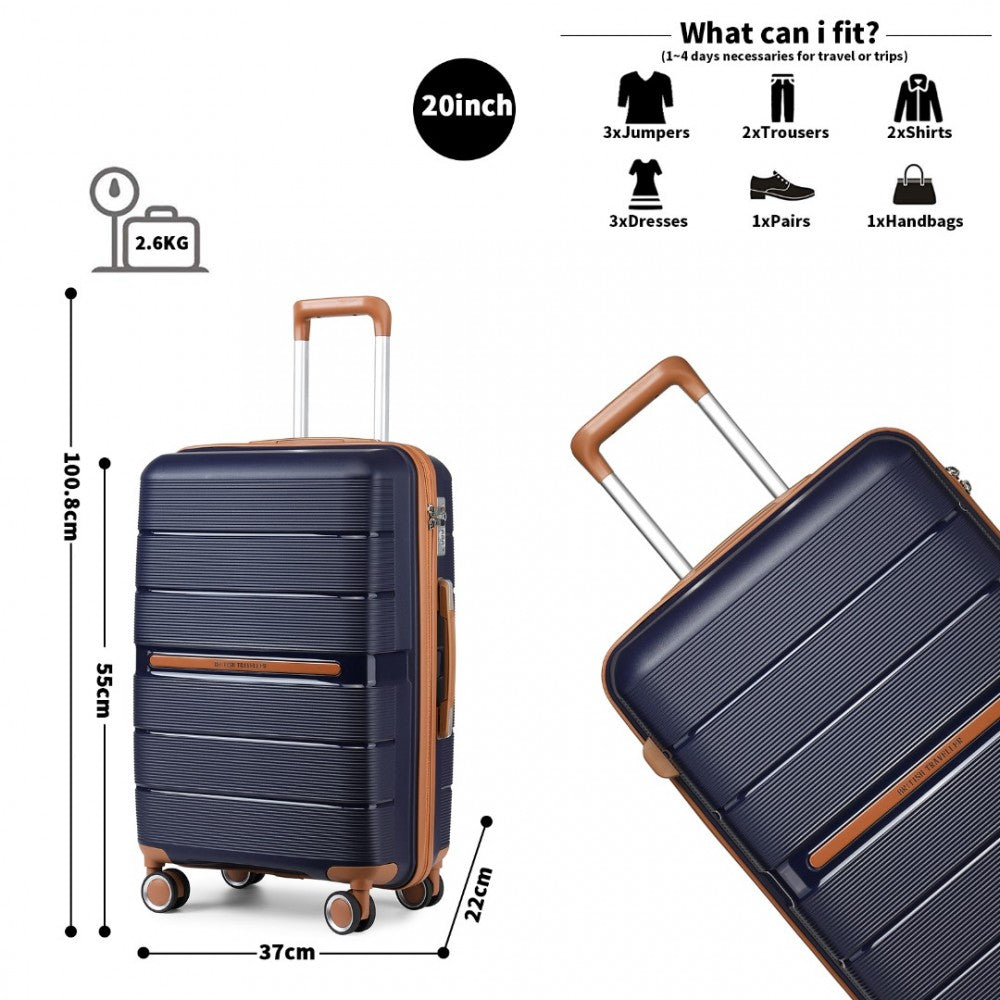 British Traveller 20" Polypropylene Cabin Suitcase Set – Includes Travel Tote & Cosmetic Pouch - K2392L+S2366