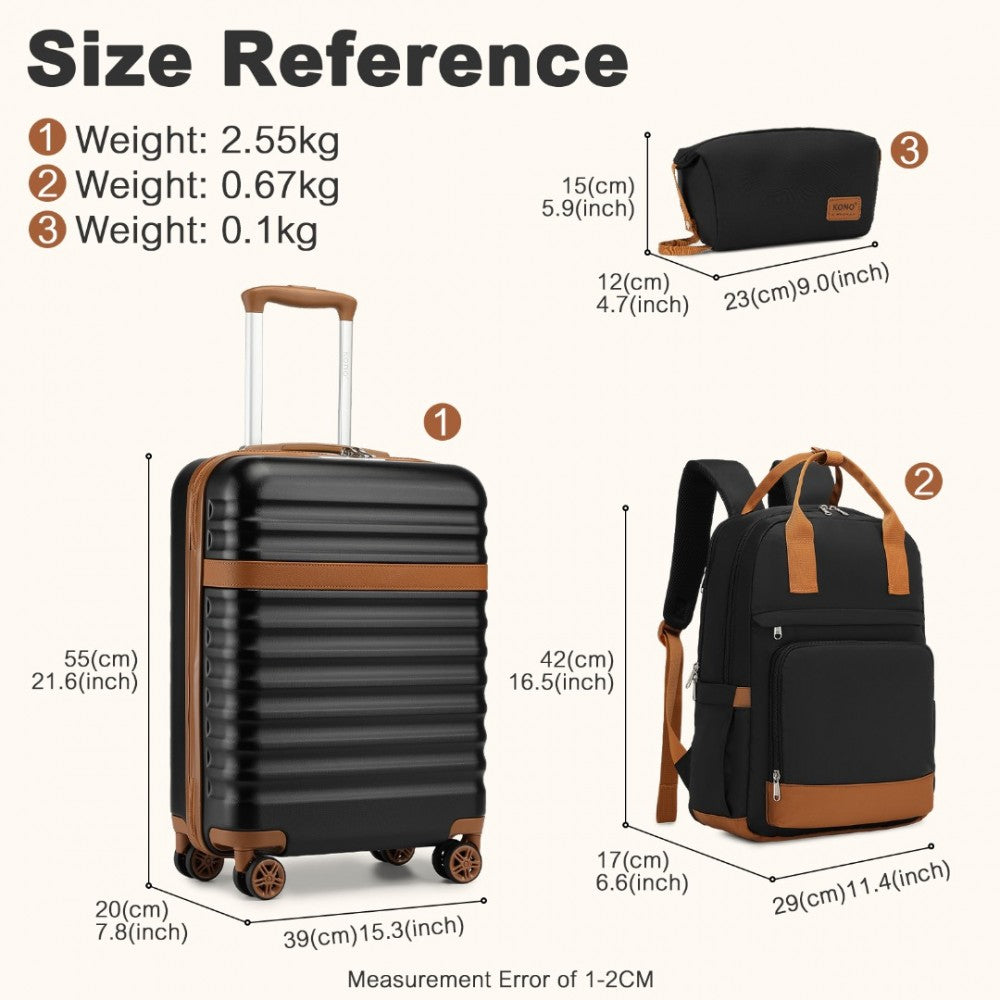 Kono 20" Hard Shell Cabin Suitcase Set – Includes Multi-Compartment Backpack & Pouch - KSK2484+EQ2401