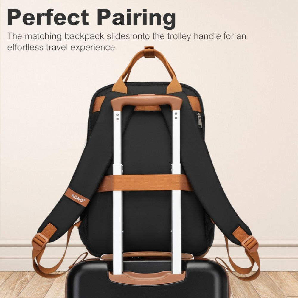 Kono 20" Hard Shell Cabin Suitcase Set – Includes Multi-Compartment Backpack & Pouch - KSK2484+EQ2401
