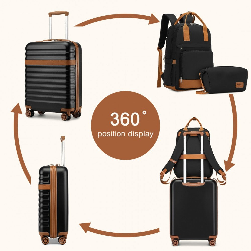 Kono 20" Hard Shell Cabin Suitcase Set – Includes Multi-Compartment Backpack & Pouch - KSK2484+EQ2401