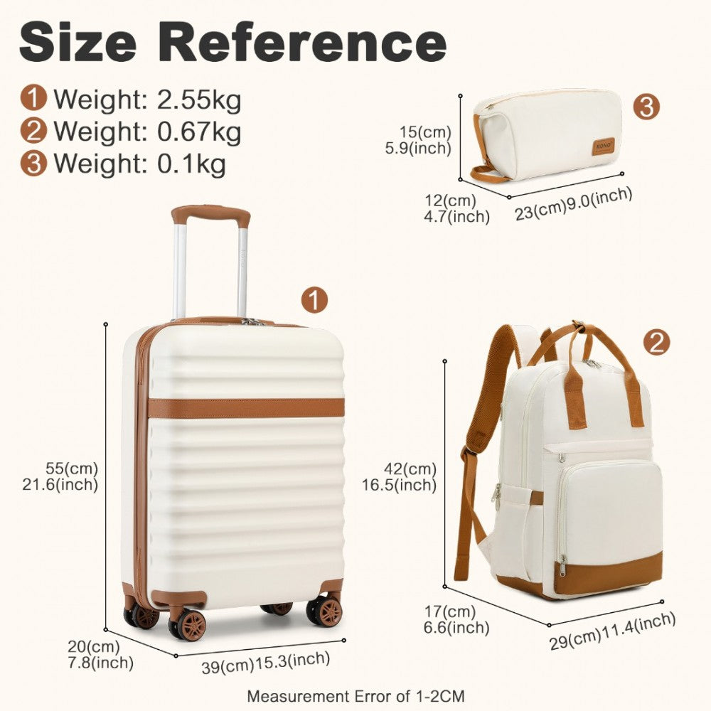 Kono 20" Hard Shell Cabin Suitcase Set – Includes Multi-Compartment Backpack & Pouch - KSK2484+EQ2401