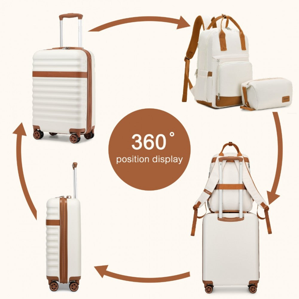 Kono 20" Hard Shell Cabin Suitcase Set – Includes Multi-Compartment Backpack & Pouch - KSK2484+EQ2401