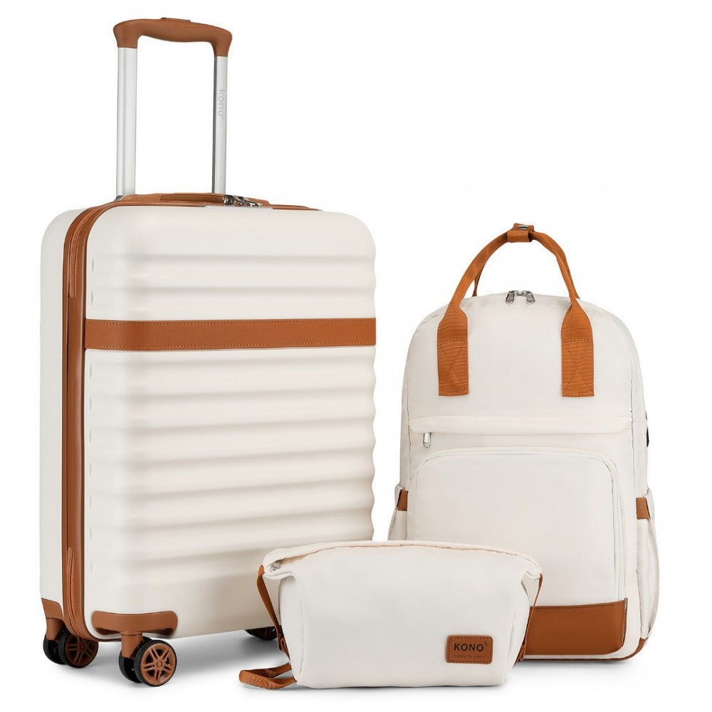 Kono 20" Hard Shell Cabin Suitcase Set – Includes Multi-Compartment Backpack & Pouch - KSK2484+EQ2401