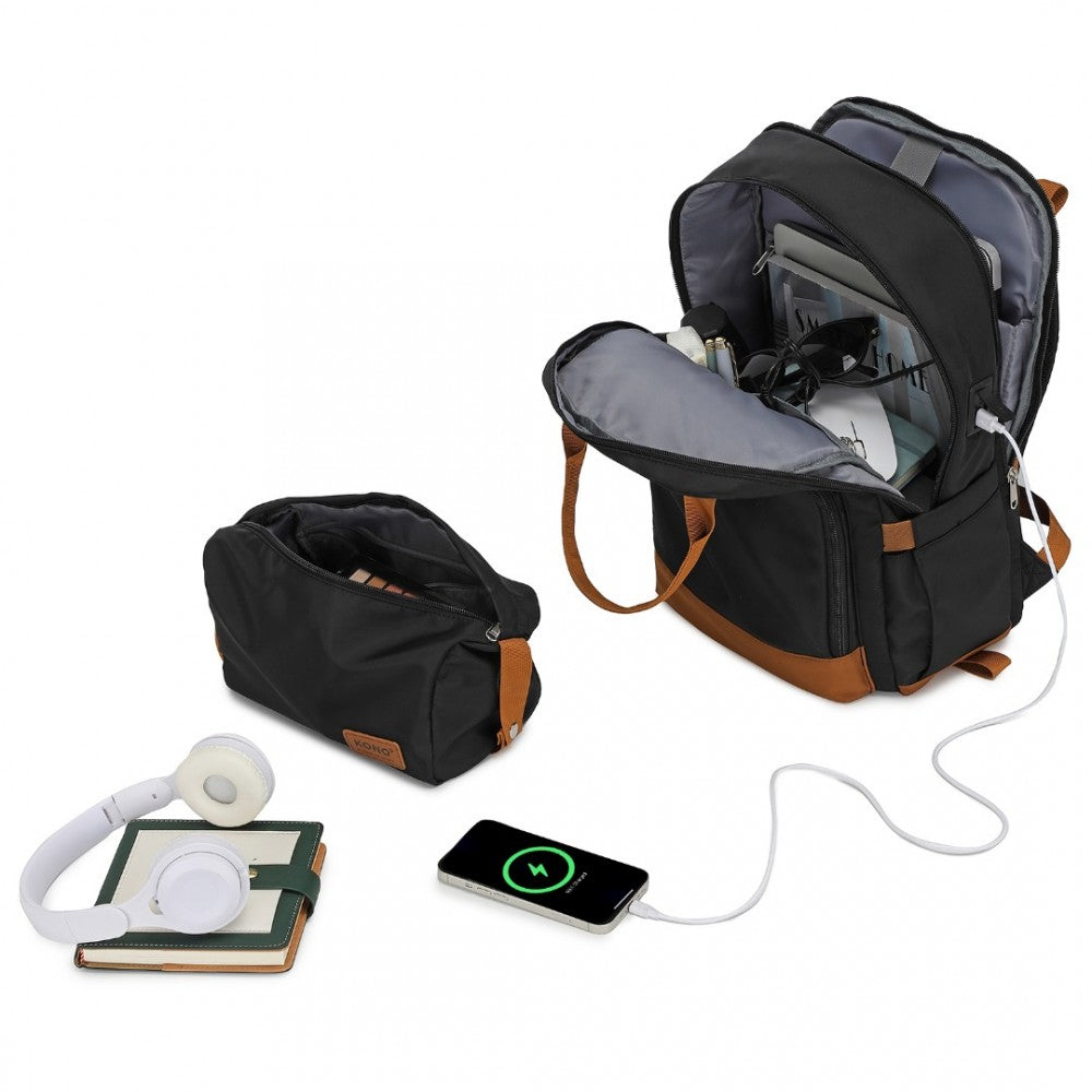 Kono 20" Hard Shell Cabin Suitcase Set – Includes Multi-Compartment Backpack & Pouch - KSK2484+EQ2401
