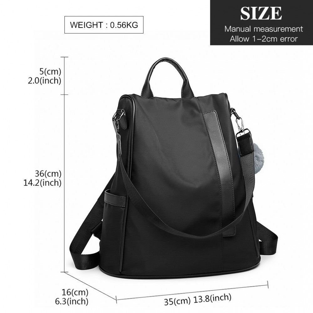 Miss Lulu Anti-Theft Backpack – 2-Way Design with Pom Pom Charm - LG6917