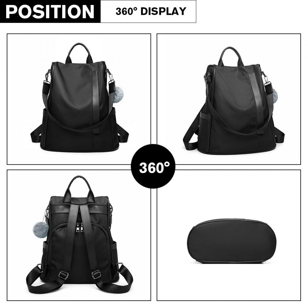 Miss Lulu Anti-Theft Backpack – 2-Way Design with Pom Pom Charm - LG6917