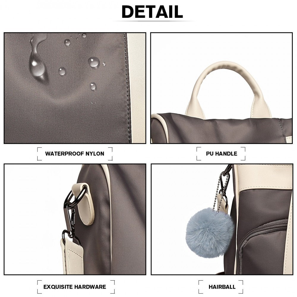 Miss Lulu Anti-Theft Backpack – 2-Way Design with Pom Pom Charm - LG6917