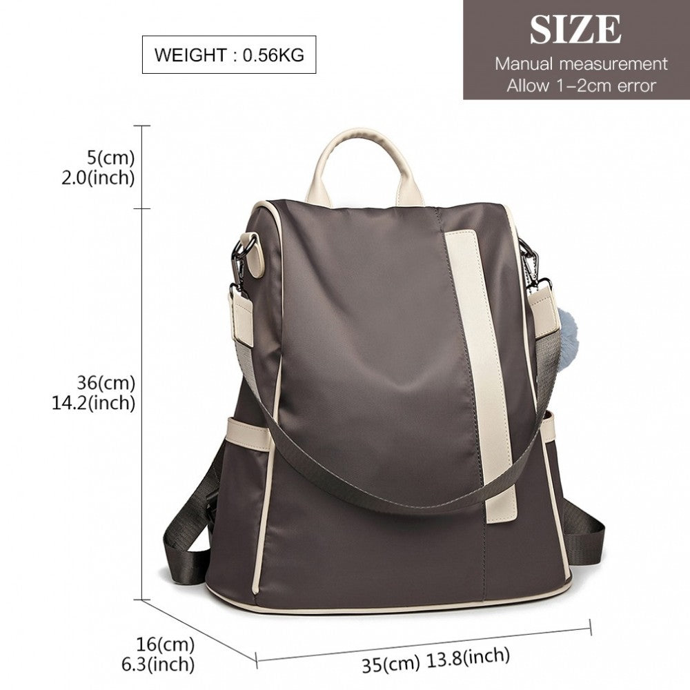 Miss Lulu Anti-Theft Backpack – 2-Way Design with Pom Pom Charm - LG6917