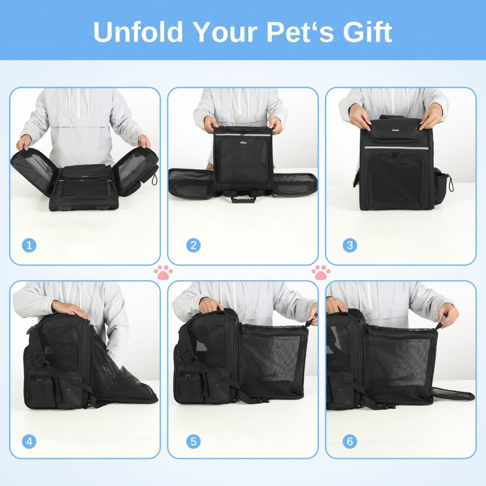 Dogat Expandable Foldable Pet Backpack Carrier – Ventilated & Secure Travel Bag - PTD2441