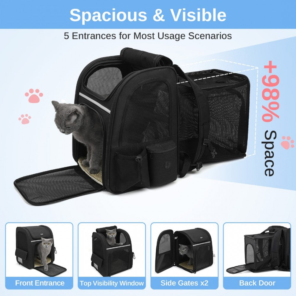 Dogat Expandable Foldable Pet Backpack Carrier – Ventilated & Secure Travel Bag - PTD2441