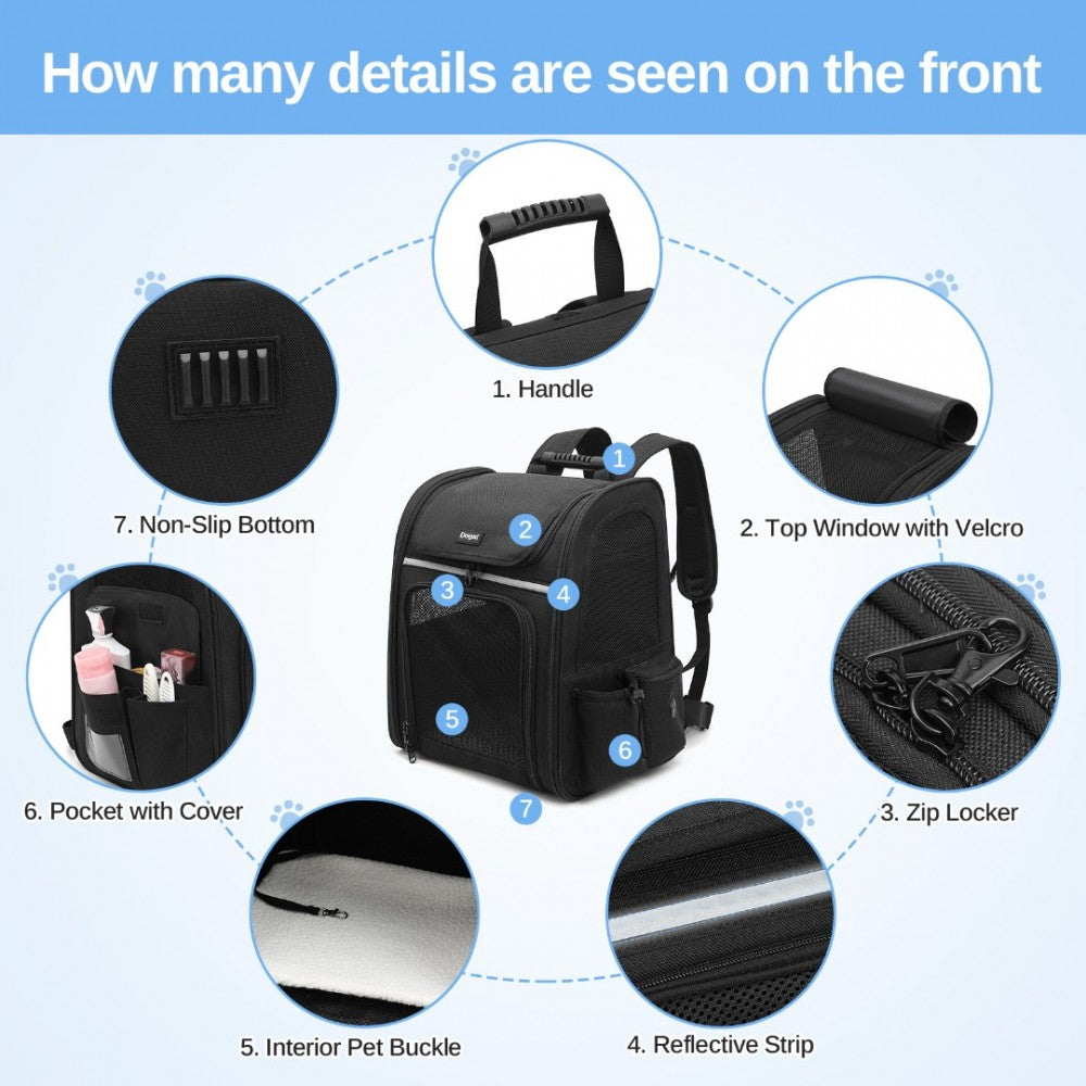 Dogat Expandable Foldable Pet Backpack Carrier – Ventilated & Secure Travel Bag - PTD2441
