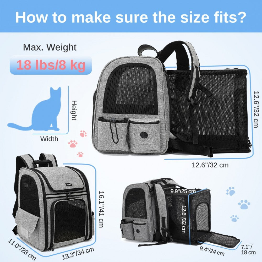 Dogat Expandable Foldable Pet Backpack Carrier – Ventilated & Secure Travel Bag - PTD2441
