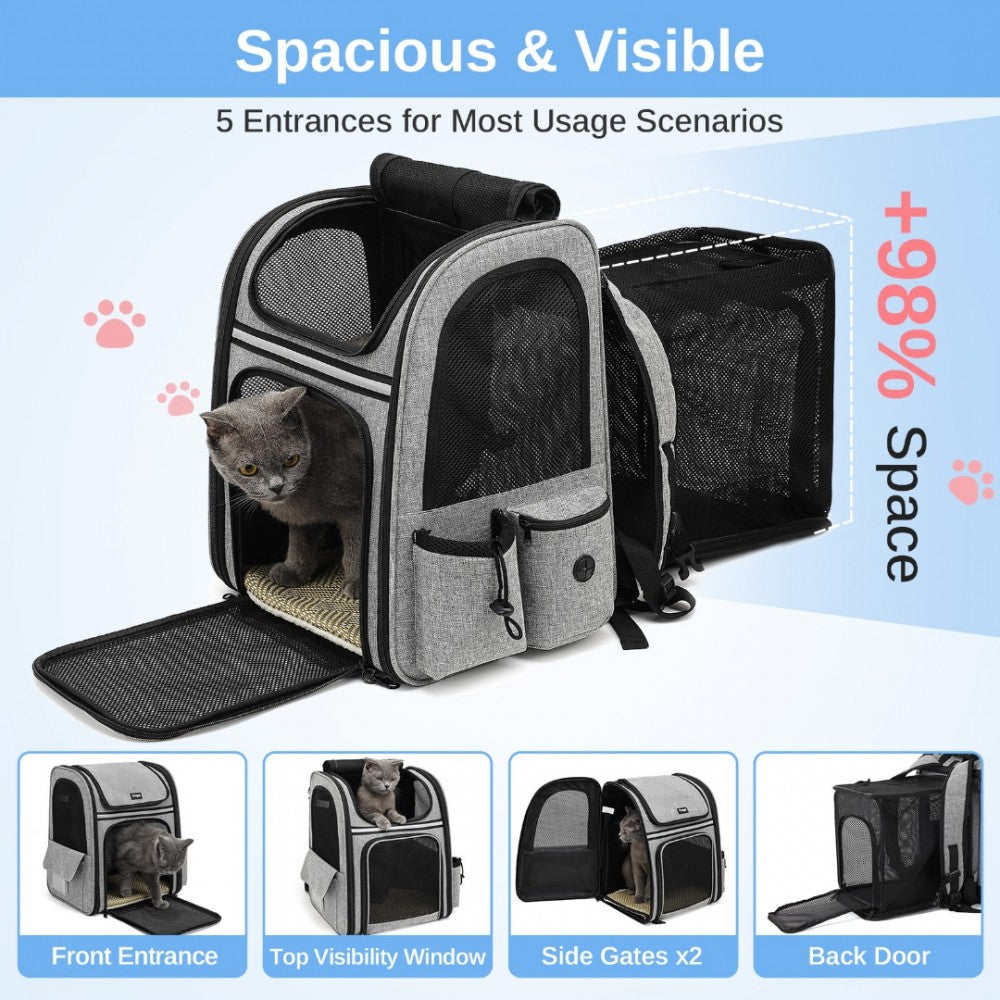 Dogat Expandable Foldable Pet Backpack Carrier – Ventilated & Secure Travel Bag - PTD2441