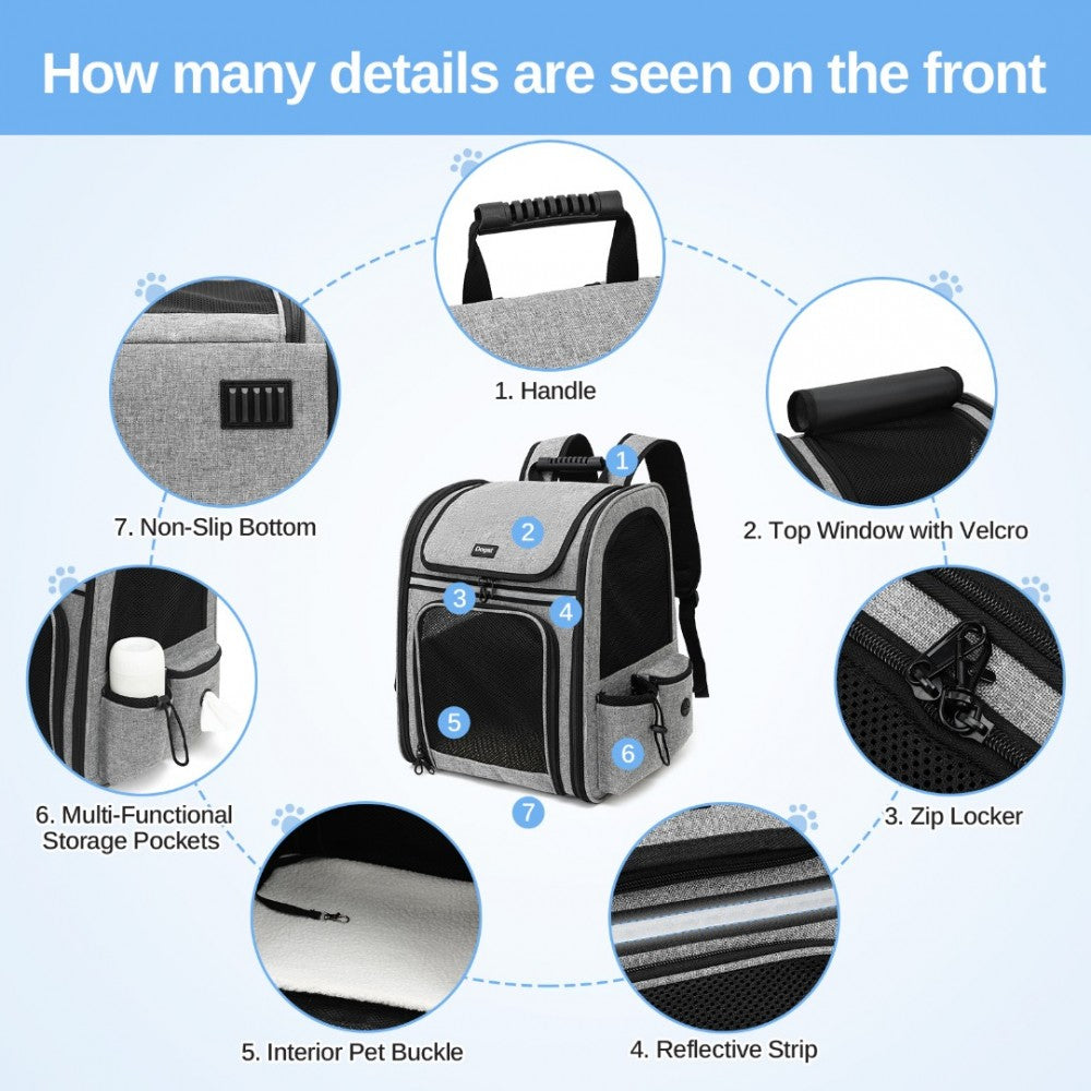 Dogat Expandable Foldable Pet Backpack Carrier – Ventilated & Secure Travel Bag - PTD2441