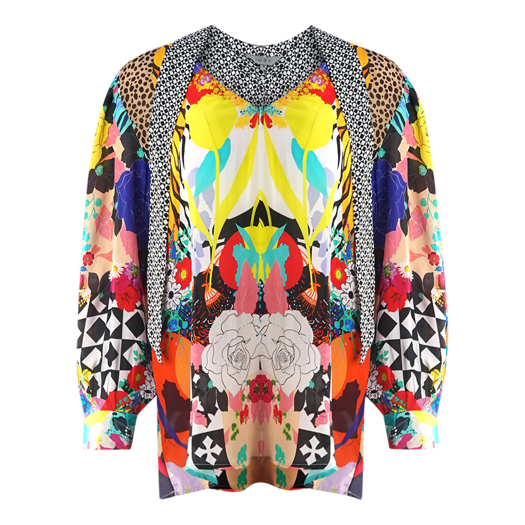 Inoa Monrovian 12001 Multi Long Sleeve Blouse Silk Shirt Monrovian 12001 Tie Shirt