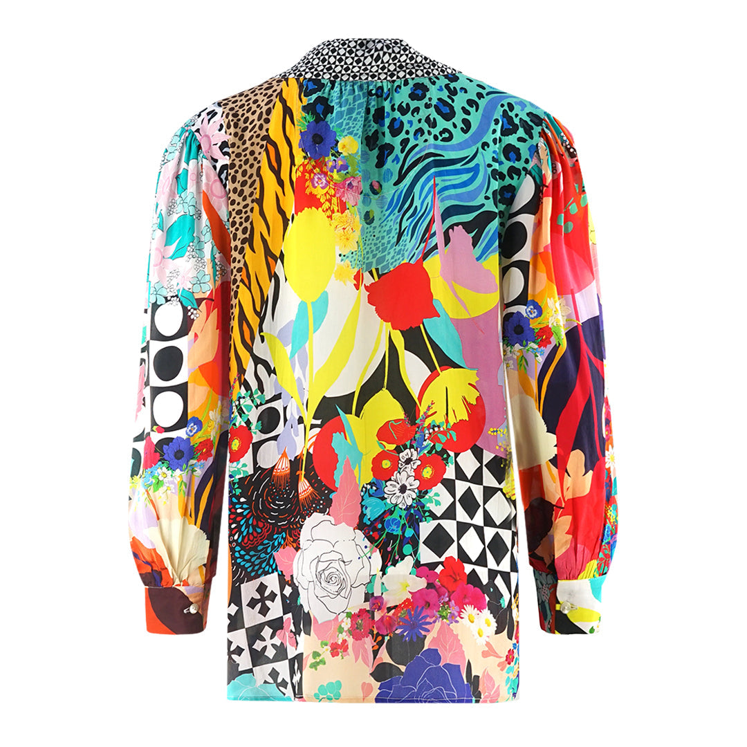 Inoa Monrovian 12001 Multi Long Sleeve Blouse Silk Shirt Monrovian 12001 Tie Shirt