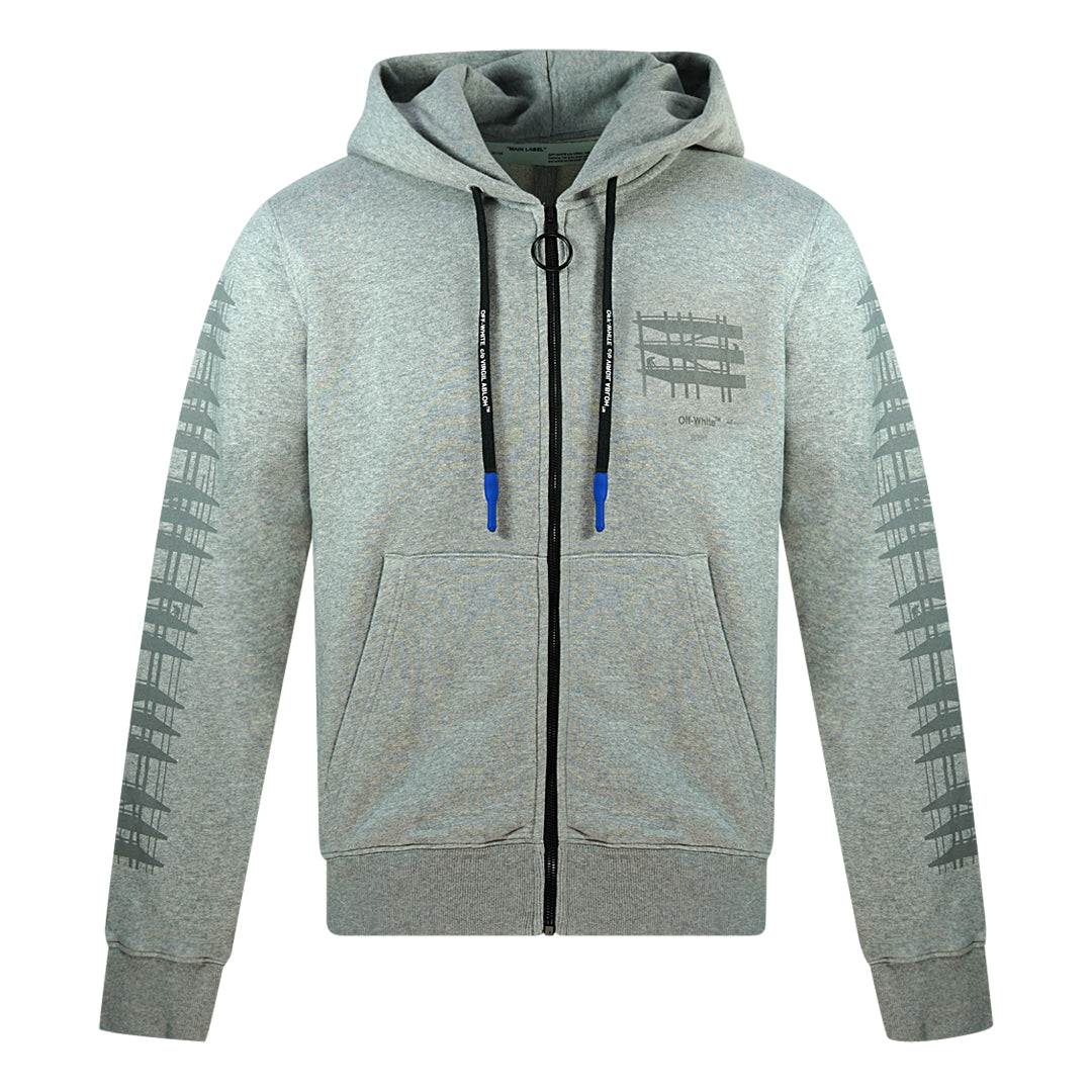 Off White Diag Indus Drip Logo Grey Zip Up Hoodie OMBE001E19E30004 0791 XXS
