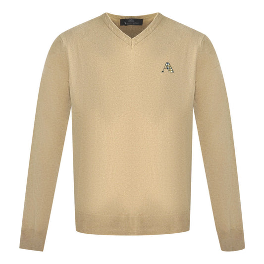 Aquascutum A Logo Beige V Neck Jumper 2036 900201