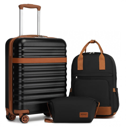 Kono 20" Hard Shell Cabin Suitcase Set – Includes Multi-Compartment Backpack & Pouch - KSK2484+EQ2401