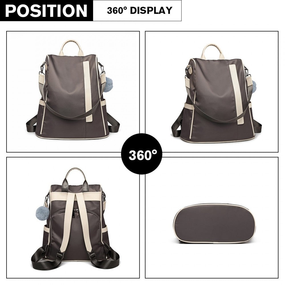 Miss Lulu Anti-Theft Backpack – 2-Way Design with Pom Pom Charm - LG6917