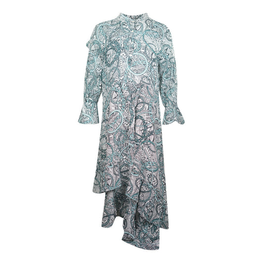 Inoa Jafari 120211 Green Long Sleeve Silk Uneven Hem Ruffle Dress Jafari 120211 Uneven Hem Dress